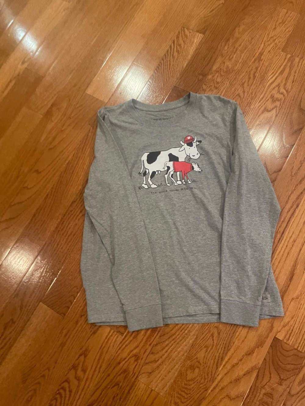 Life Is Good Gray Long-Sleeve Tee with Cow & Calf Graphic and Red Accents - Picture 7 of 7